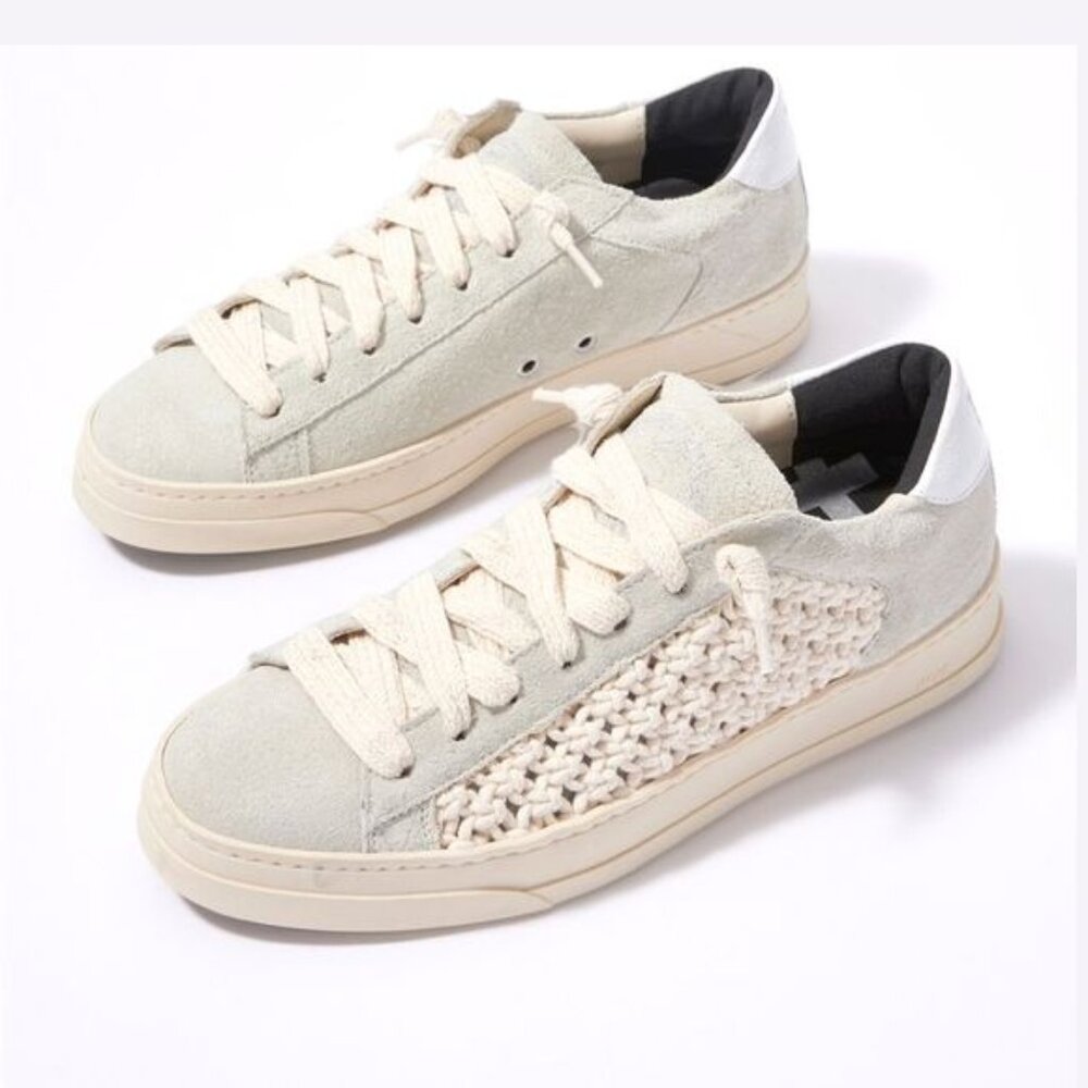 P448 Women's Jack Macrame Lace Up Low Top Sneakers UE 38 7.5 Grey Ecru NEW $325